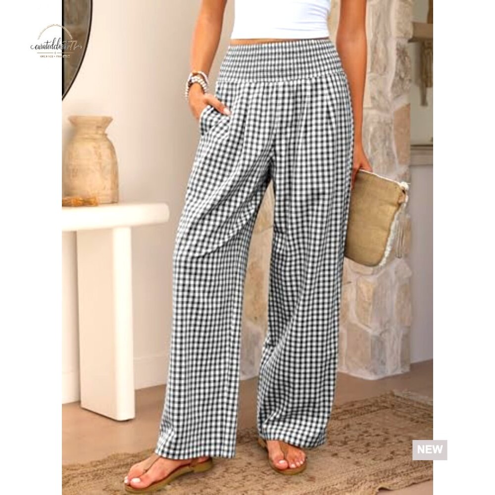 Wide Leg Palazzo Pants High Waisted Lounge Casual Trousers with Pockets - Picture 2 of 7